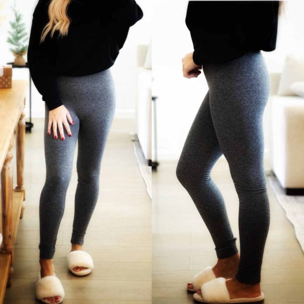 Amazon Gray Heathered Twill Seamless Waistband Leggings L/XL